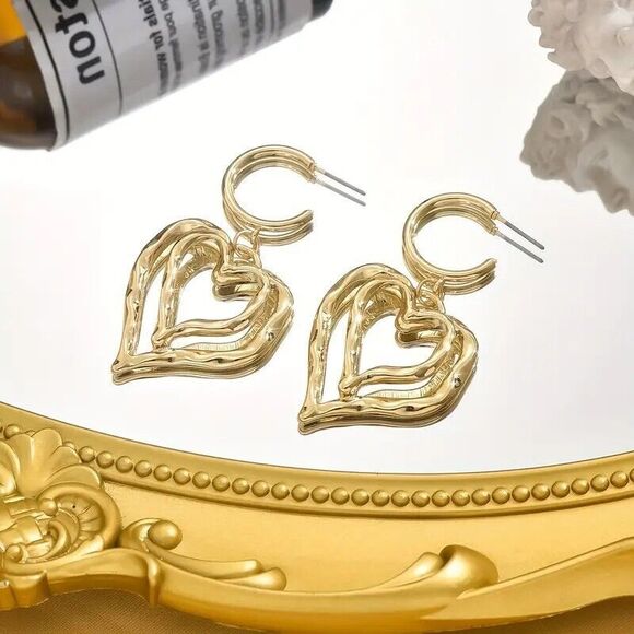 BOHO Double Layered Heart Dangle Earrings - Picture 2 of 5